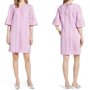 J. Crew Flutter Sleeve Eyelet Dress Sundrenched Peony Pink Purple